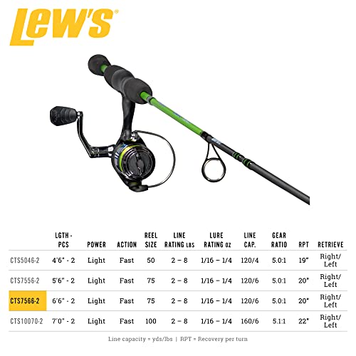 Lew's Crappie Thunder Spinning Reel and Fishing Rod Combo, 2-Piece IM6 Graphite Blank, Right or Left-Hand Retrieve - style: 6'6"