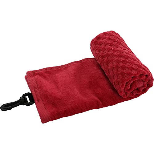 Cotton Golf Towel with Clip - Tri-fold Golf Towel for Men & Women, Checkered Pattern Design (Red) - color: Red