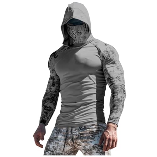 UPF 50+ Men's Sun Protection Hoodie Long Sleeve Sun Shirt with Face Mask Quick Dry Breathable Sun Guard for Fishing - color: A01-dark Gray, size: Small