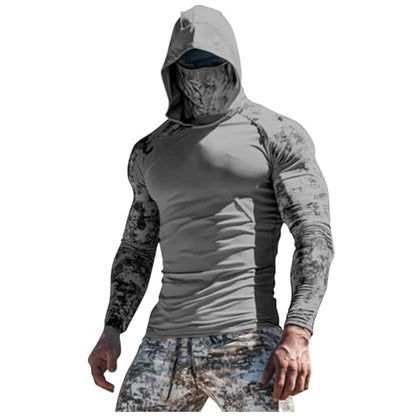 UPF 50+ Men's Sun Protection Hoodie Long Sleeve Sun Shirt with Face Mask Quick Dry Breathable Sun Guard for Fishing - color: A01-dark Gray, size: Medium