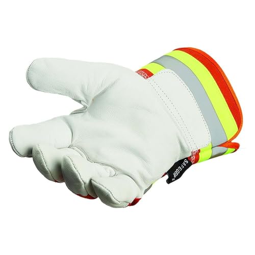 SAFEGEAR Goatskin Hi-Vis Gloves, Cotton Fleece Lined, Rubber Cuff, 1 Pair - size: X-Large