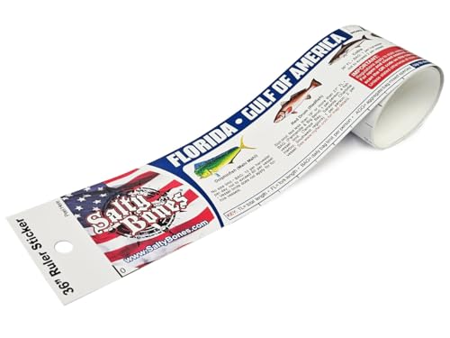 Salty Bones Gulf of America Florida Saltwater Lawsticker - 36" Sticker Ruler - Made in The USA - Updated for 2026 - Latest Version