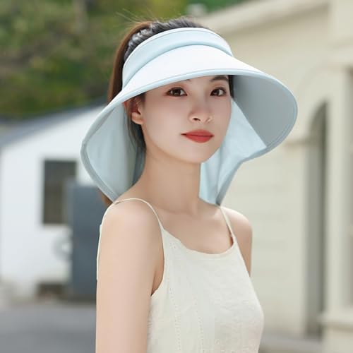 Sun Visor Hats for Women Wide Brim UPF 50+ UV Sun Protection Visor Hats Casual Adjustable Roll up Summer Beach Caps - color: B-blue