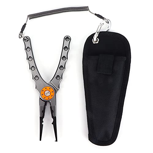 Fishing Pliers, Premium Stainless Steel Jaw with Anodized Aluminum Handle for Hook Removal Line Cutting and Split Ring Opening Saltwater Freshwater Anglers Grey 7.9 Inch - color: Grey