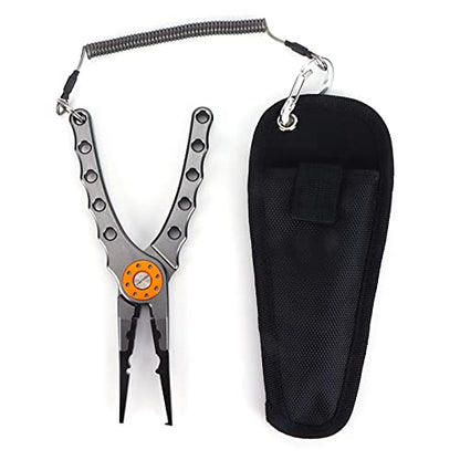 Fishing Pliers, Premium Stainless Steel Jaw with Anodized Aluminum Handle for Hook Removal Line Cutting and Split Ring Opening Saltwater Freshwater Anglers Grey 7.9 Inch - color: Grey