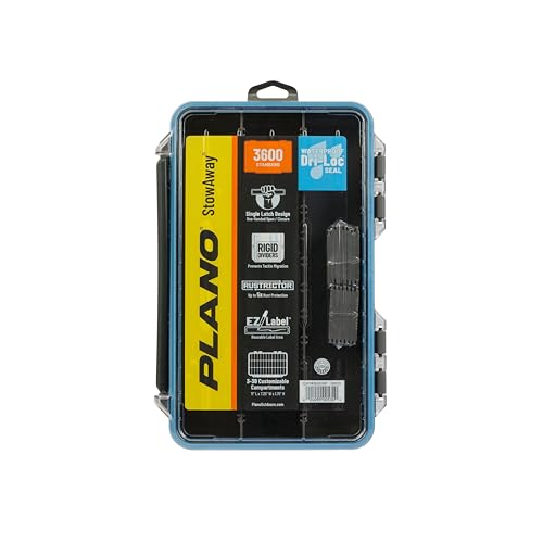Plano StowAway 3600 Waterproof Stow Tackle Box, IPX7 Waterproof Rating, with Rustricor, Single Latch Design, Transparent DuraView Lid, Stackable Storage for Fishing Bait, Lures and Gear - size: 3600, style: Regular - New Model