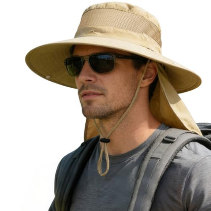 ZOORON Sun Hats for Men Women Fishing Hat with Neck Flap,UPF 50+ Sun Hat Waterproof Wide Brim Bucket Hats for Safari Hiking - color: 1-khaki(neck Flap)