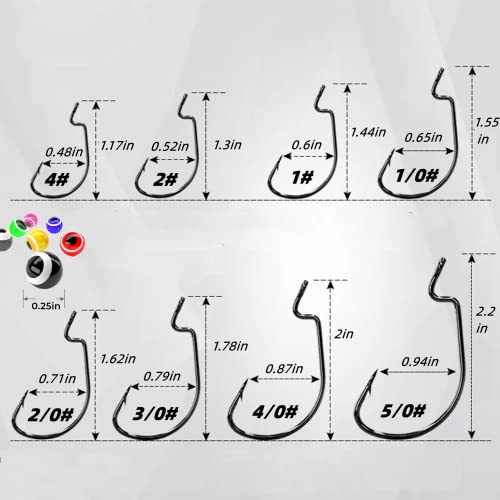 220Pcs/Box 2X Strong High Carbon Steel Worm Fishing Hook,8 Sizes Mixed(5/0,4/0,3/0 2#,4#), Senko Soft Bait Fish Hook Set for Bass,Barded Design,25 Pcs Eye Beads Bait