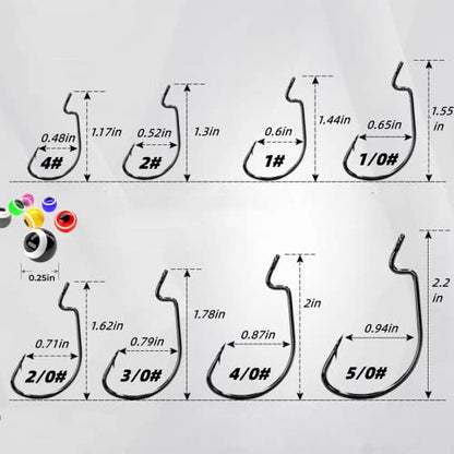 220Pcs/Box 2X Strong High Carbon Steel Worm Fishing Hook,8 Sizes Mixed(5/0,4/0,3/0 2#,4#), Senko Soft Bait Fish Hook Set for Bass,Barded Design,25 Pcs Eye Beads Bait