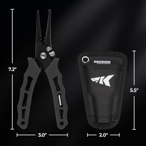 KastKing Cutthroat 7 inch Fishing Split Ring Pliers, 420 Stainless Steel Fishing Tools, Saltwater Resistant Fishing Gear, Tungsten Carbide Cutters - color: Black