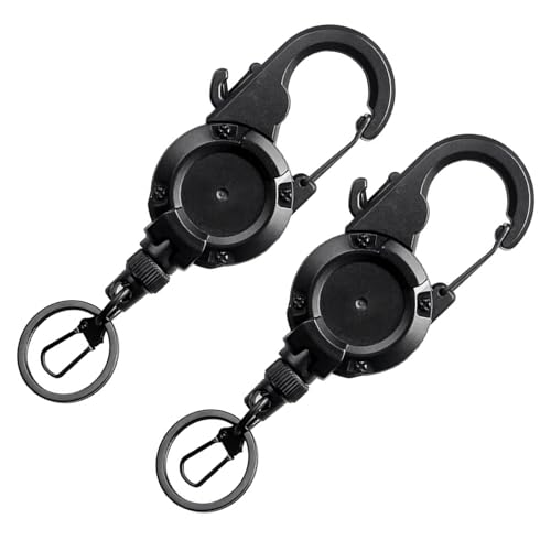 2pcs Fly Fishing Retractor with 26inch Cord Locking Keychain Badge Holder for Anglers Fishing Tool Wire Lanyard with Line Cutter