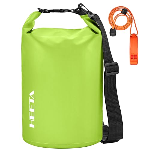 HEETA Waterproof Dry Bag for Women Men, 5L/10L/20L/30L/40L Roll Top Lightweight Dry Storage Bag Backpack with Emergency Whistle for Travel, Kayaking, Boating, Camping, Beach, Cruise Ship Essentials - color: Lemon Green, size: 5L