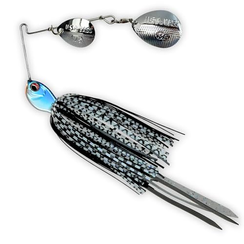USA BASS Tackle Apache Attack Spinnerbait Type II Largemouth Smallmouth Spotted Bass Premium Fishing Bait Handtied Skirt Custom Blades Heavy Duty Hook New for 2025 - color: DK Threadfin, size: 1/2oz - Colorado/Colorado