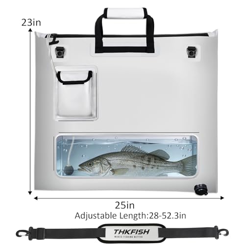THKFISH Fish Tournament Weigh in Bag for Bass Fishing with Leakproof Zipper | Heavy Duty Live Fish Bags for Caught Fish with Waterproof Zipper and Mesh Liner,Puncture Resistant - color: White-25×23in with Net