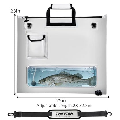 THKFISH Fish Tournament Weigh in Bag for Bass Fishing with Leakproof Zipper | Heavy Duty Live Fish Bags for Caught Fish with Waterproof Zipper and Mesh Liner,Puncture Resistant - color: White-25×23in with Net