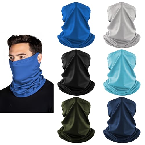 HONGTEYA 6 Pack Summer Neck Gaiter, UV Protection Cooling Face Mask Breathable Bandana Head Scarf Face Cover for Men Women - color: Black / Grey / Various Blues