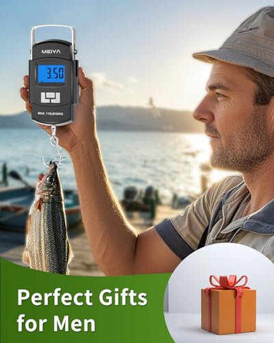 MEIYA Fish Scale 110lb/50kg Digital Fishing Scale with Backlit LCD, Portable Handle, Stainless Steel Hook & 2 AAA Batteries – Reliable Fishing Gear & Great Fishing Gifts for Men - color: Black