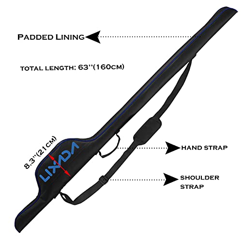 Lixada 63 Inch Fishing Rod Bag Portable Fishing Rod Reel Protective Case, Folding Fishing Pole Holder Cover Rod Tackle Organizer - color: Blue