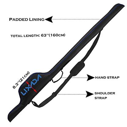 Lixada 63 Inch Fishing Rod Bag Portable Fishing Rod Reel Protective Case, Folding Fishing Pole Holder Cover Rod Tackle Organizer - color: Blue