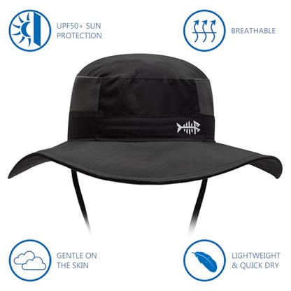 BASSDASH UPF 50+ Sun Fishing Hat Water Resistant with Detachable Neck Flap - color: Black