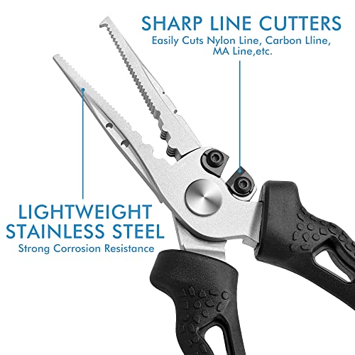 TRUSCEND Easy Use Lockable Fishing Pliers with Tungsten Carbide Cutter, Innovative Ergonomic Handy Handle, Saltwater Corrosion Resistant Teflon Coated Fishing Tool, Light Multi-Function Fishing Gear - color: E-black