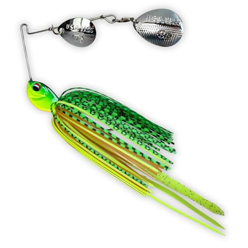 USA BASS Tackle Apache Attack Spinnerbait Type II Largemouth Smallmouth Spotted Bass Premium Fishing Bait Handtied Skirt Custom Blades Heavy Duty Hook New for 2025 - color: Fire Tiger, size: 1/2oz - Colorado/Colorado