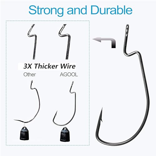 Bass Fishing Hooks 3X Strong Offset EWG Worm Hooks Jigs for Soft Plastic Bait Bass Trout Texas Rig 1-5/0 - size: 50PCS-5/0