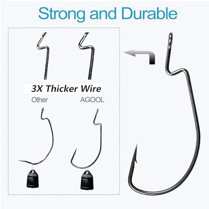 Bass Fishing Hooks 3X Strong Offset EWG Worm Hooks Jigs for Soft Plastic Bait Bass Trout Texas Rig 1-5/0 - size: 50PCS-5/0