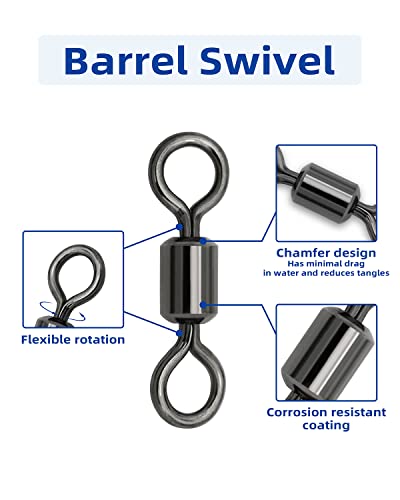 BLUEWING Barrel Fishing Swivels 40lbs - 209lbs High Strength Swivels Fish Line Lure Connector for Saltwater Fishing, 50pcs/100pcs - size: 88 lbs (100 pcs)