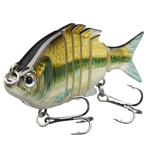 Bassdash SwimPanfish 0.34oz Hard Swimbaits Multi Jointed Topwater Trout Bass Fishing Crank Lure for Freshwater and Saltwater - color: Emerald Shiner