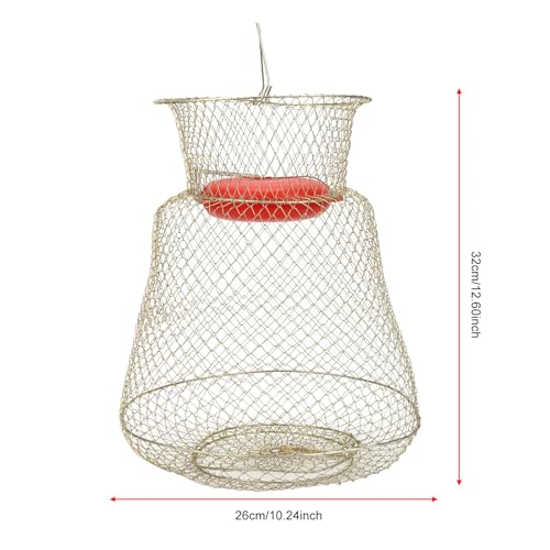 Floating Fish Basket, Sturdy Stainless Steel Collapsible Fishing Net Cage with Spring Door, Portable Foldable Round Metal Fish Trap for Shrimp Crab Trout Outdoor Fishing