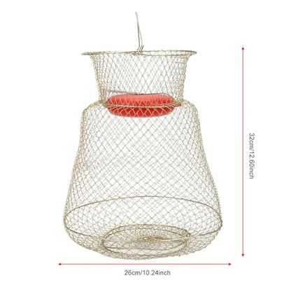 Floating Fish Basket, Sturdy Stainless Steel Collapsible Fishing Net Cage with Spring Door, Portable Foldable Round Metal Fish Trap for Shrimp Crab Trout Outdoor Fishing