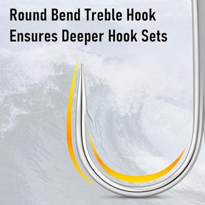 Dr.Fish 30 Pack Round Bend Treble Hooks #16-#8/0, Triple Fishing Hooks Saltwater&Freshwater, Replacement Hardbait Crankbait Spinner Catfish Walleye Trout Salmon Bass Fishing - color: Silver, size: #12-30 Pack