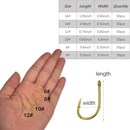 200pcs-300pcs Small Barbed Fishing Hooks Black High Carbon Fishing Hooks Set 6# 8# 10# 12# 14# 16# with Plastic Box - color: 200pcs gold