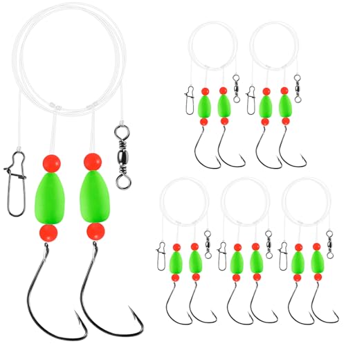 Alwonder 5-Pack Pompano Rigs Surf Fishing Rigs with Snell Floats, Saltwater Live Bait Rig Swivels Duo Lock Snaps Circle Wide Gap Kahle Hooks Rig for Beach Surf Casting Pier Jetty Fishing - color: Green 5-Pack, size: #2 Wide Gap Hook