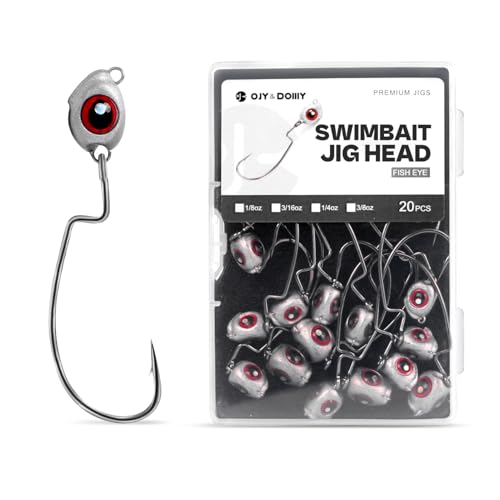 OJY&DOIIIY Fish Eye Swimbait Jig Heads, 12/20 Pack Weighted Hooks for Texas Rig or Ned Rig Fishing 1/8 3/16 1/4 3/8 oz - style: Assorted, 12 Pack