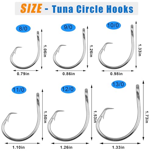 Saltwater Tuna Giant Circle Hooks 8/0-28/0 Stainless Steel Fishing Hooks Big Game Fishing Hooks in-line Circle Hooks for Swordfish Tuna Shark - size: 8/0, 20pack