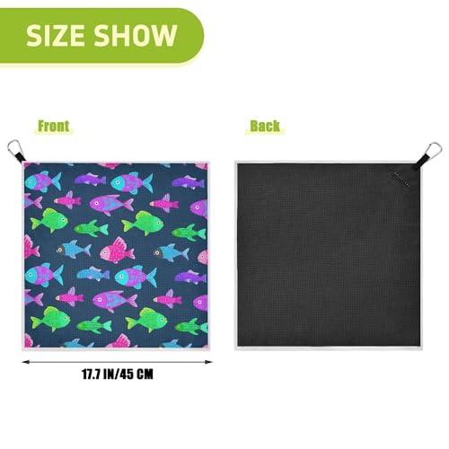 Fish 2 Pack Waffle Pattern Golf Towels, 17.7"x17.7" Square Golf Towel with Carabiner Clip and Magnetic Snap for Cleaning Golf Ball, Club