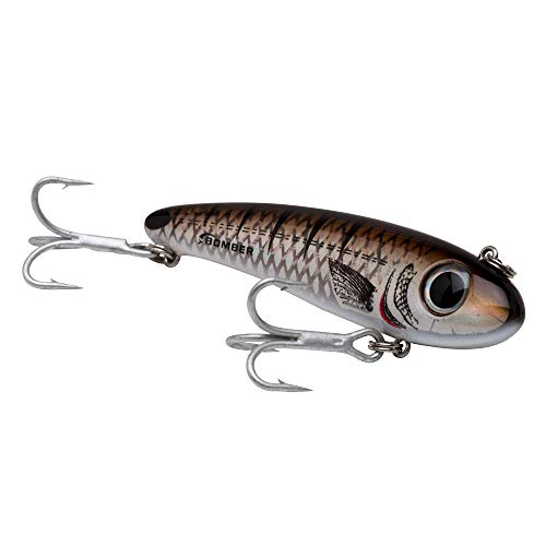 Bomber Lures Mullet Slow-Sinking Twitch / Walking Saltwater Fishing Lure - Excellent for Speckled Trout, Redfish, Stripers and More, 3 1/2 Inch, 5/8 Ounce - color: Spot-Tail Pogy