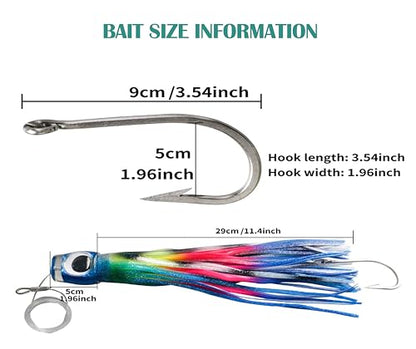 13.4Inch Fishing Trolling Lures Saltwater Trolling Skirted Lures Offshore Big Game Artificial Fishbait for Tuna Marlin Deep Sea Octopus Squid Skirts Rigged Hooks - color: colourC kit