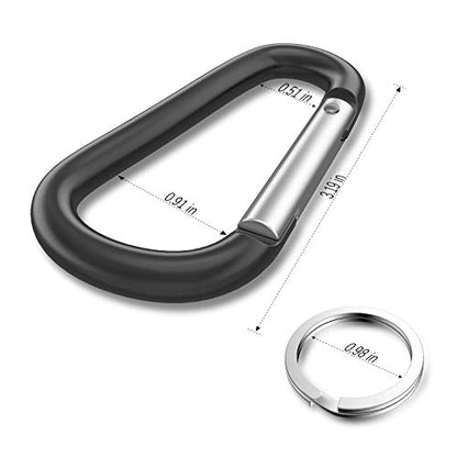 sprookber 3" Aluminum Carabiner D Ring, Caribeener Clips, Spring Snap Hook for Keychain Clip, Set of 10 - color: Black