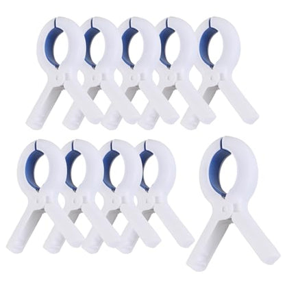 Towel Clips for Beach Chair, 10PCS Large Beach Towel Clips for Pool Cruise Boat Lounge Chair, Plastic Clothes Pins, Heavy-Duty Grip Beach Chair Chips Holder for Pool Beach Cruise Essentials Must Haves - color: White