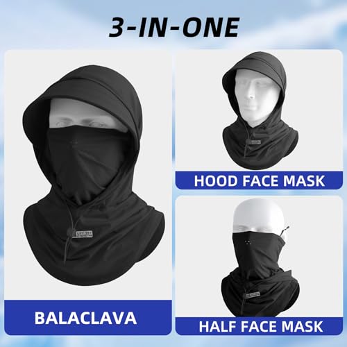 Cooling Breathable Balaclava Full Face Mask with Wide Brim Sun UV Protection Hood for Men Women Fishing Motorcycle Skiing - color: Black