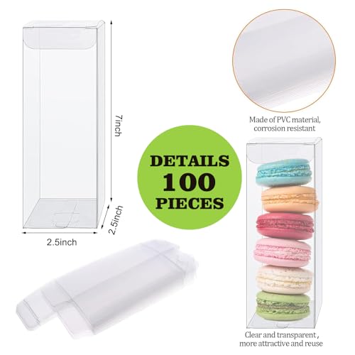100 PCS Clear PET Plastic Storage Boxes Transparent Present Box Empty Containers Rectangle Cube Candy Chocolate Cookies Treat Case for Christmas,Wedding,Party,Baby Shower (100, 2.5x2.5x7 Inch) - size: 2.5x2.5x7 Inch