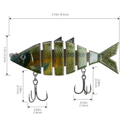 BASSDASH Bone Swimbait Multi Jointed Hard Fishing Lure for Bass Trout Bluegill Pike with Angled Cut Segments - color: Lake Chub