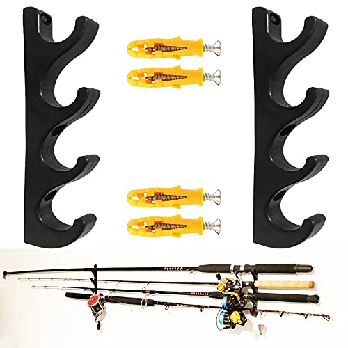 Pmsanzay Horizontal Rod Rack for Fishing Rod Wall Rack Storage Fishing Rod Holder - Hold 4 Fishing Rods - Space Saving - Easy to Install - Hardware Included - No Fishing Rod