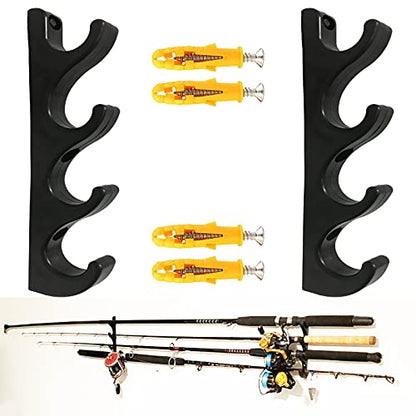 Pmsanzay Horizontal Rod Rack for Fishing Rod Wall Rack Storage Fishing Rod Holder - Hold 4 Fishing Rods - Space Saving - Easy to Install - Hardware Included - No Fishing Rod