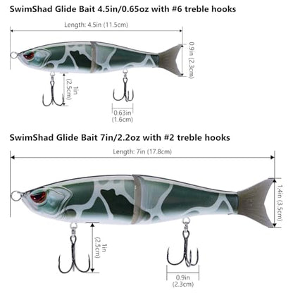 Bassdash SwimShad Glide Baits Jointed Swimbait Bass Pike Salmon Trout Muskie Fishing Lure - color: Black Color Block Camo, size: 7in/2.2oz