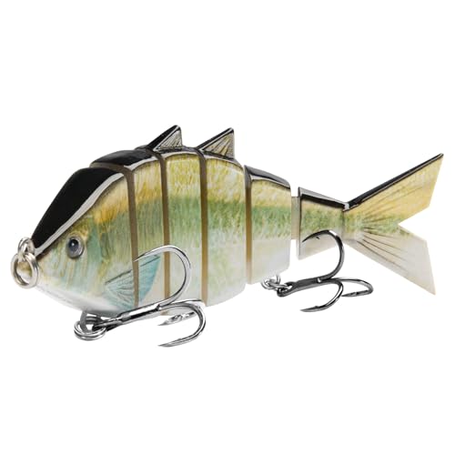 BASSDASH Bone Swimbait Multi Jointed Hard Fishing Lure for Bass Trout Bluegill Pike with Angled Cut Segments - color: Emerald Shiner