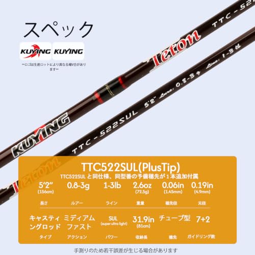 Teton 5'2"-6'6" BFS Fishing Rod Casting & Spinning, Ultra Light Rods, 40T Carbon Fiber Blank, Fuji Guides & Reel Seat, MF Fast Action, 2 Piece Travel Trout Lure Pole - size: Cast 5'2"-SUL-M Fast-TTC522SUL(PlusTip)